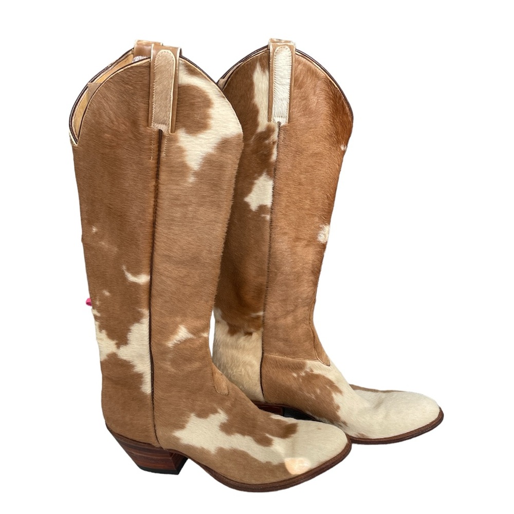 Amazing VTG Brown/Cream Natural Cowhide Cowboy Boots Size 7